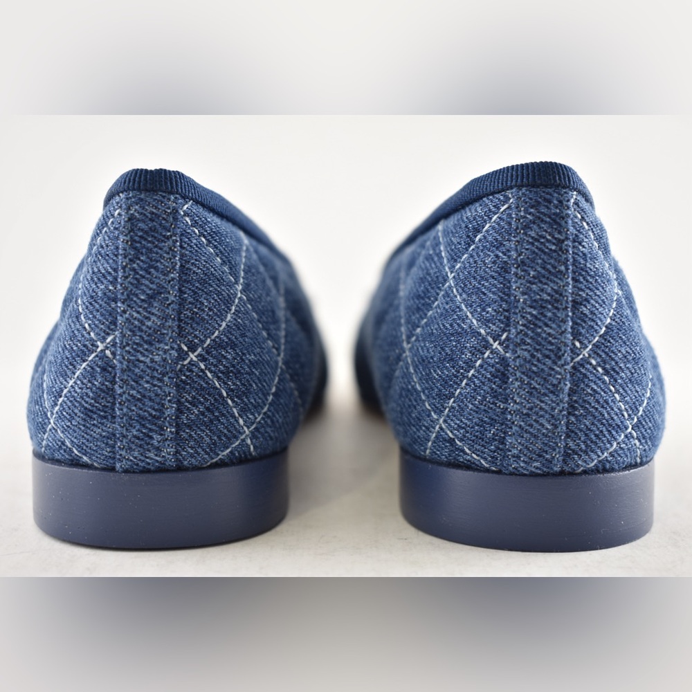 Chanel 26P Washed Denim Blue Quilted CC Logo Bow Tie Ballet Ballerina Flat 37.5 - Picture 15 of 16